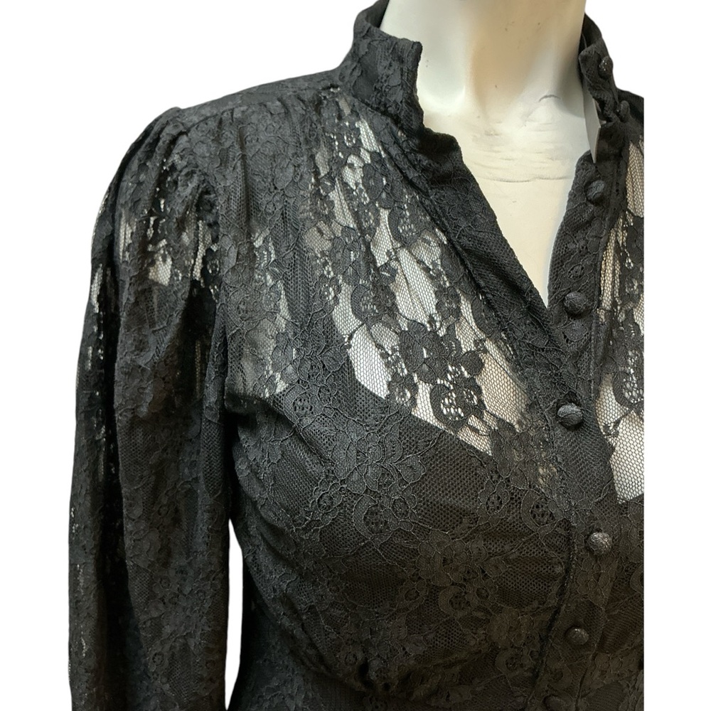 NWT sexy gown MAD FOR LOVE button-up black lace dress long sleeve sheer XS tag:S - Picture 12 of 14